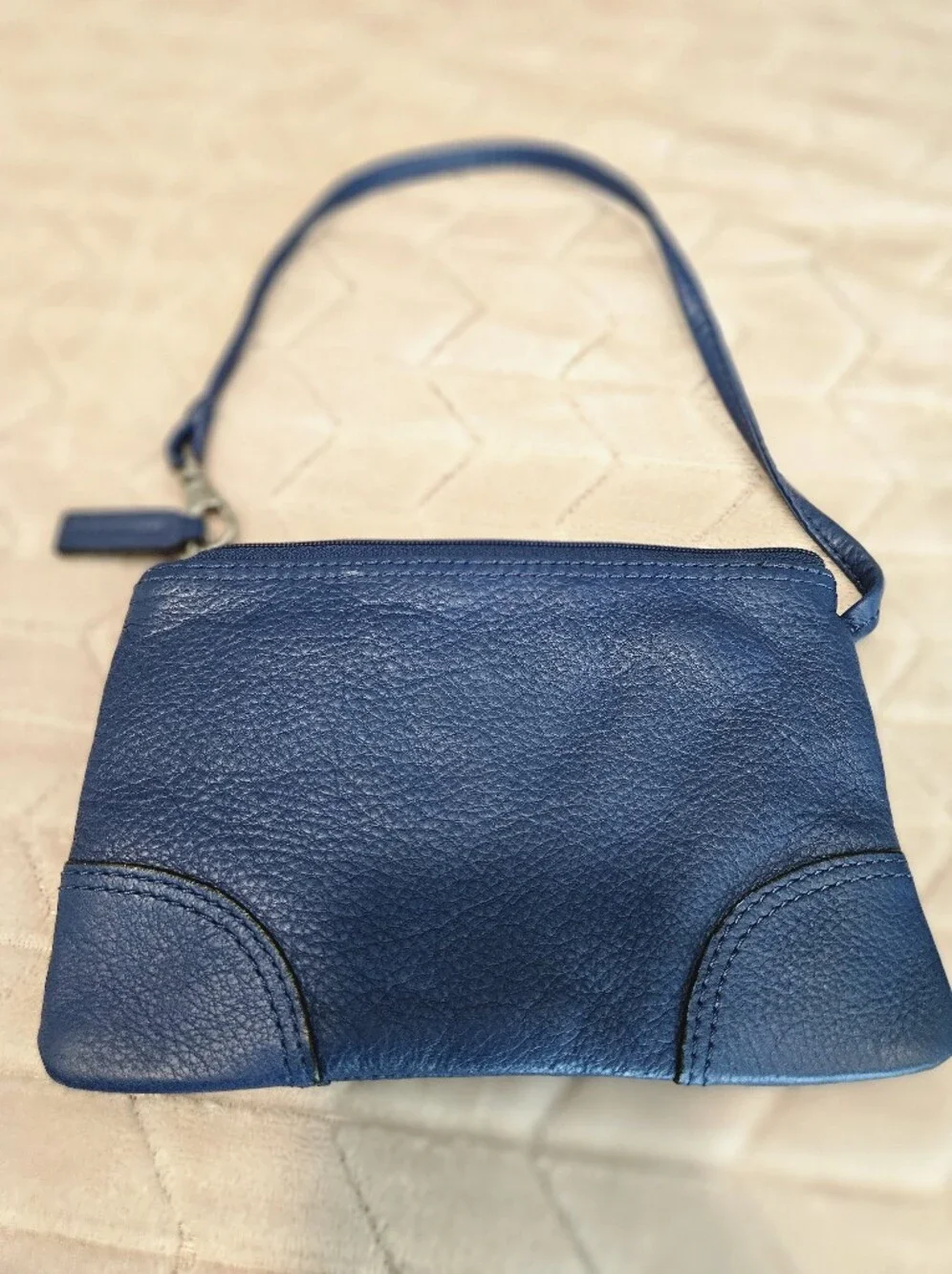 Levenger Navy Blue Pebbled Leather Wristlet